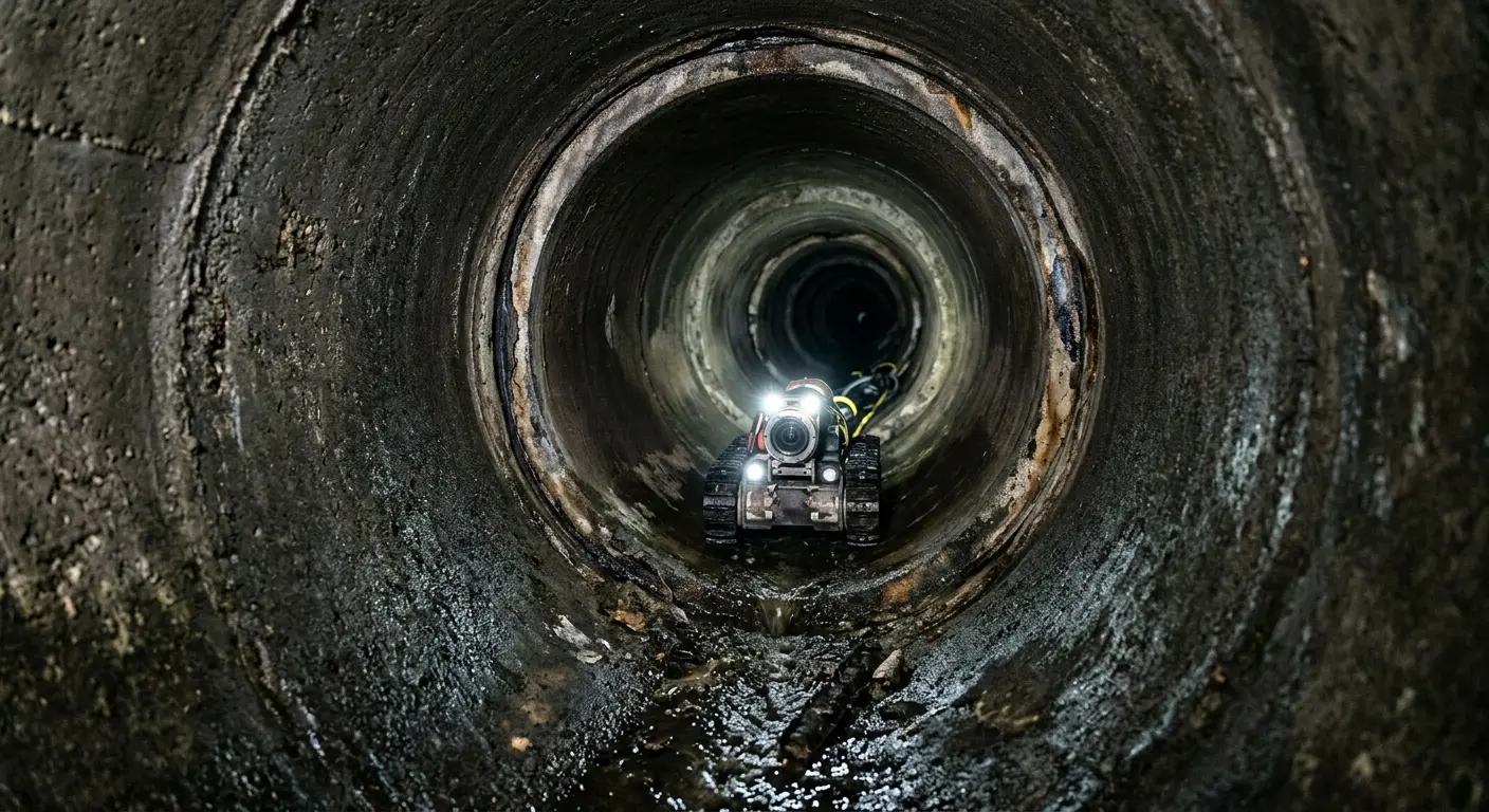 Robotic sewer camera inspecting pipe interior for Sewer Line Cleaning in Ross